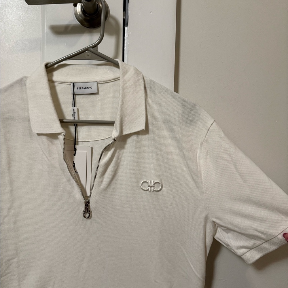 Salvatore Ferragamo Cream Polo Shirt with Zipper